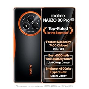 realme NARZO 80 Pro 5G (Nitro Orange,8GB+256GB) | Segment's 1st MediaTek Dimensity 7400 Chipset | 6000mAh Titan Battery + 80W Ultra Charge | 4500nits HyperGlow Esports Display | IP69 Waterproof