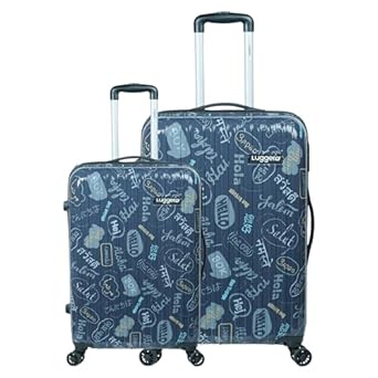 Luggero - Film Classic Light-Weight & Durable Polycarbonate Hello Blue Unisex Hard Luggage|Set of 2 (L+S)|8 Smooth Spinner TPV Wheels| Outer Combi Lock | Trolley Bag