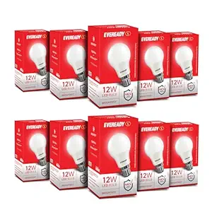 Eveready 12W LED Bulb, Cool White Day Light (6500K), E27 Base, Energy-Efficient, 4kV Surge Protection, Long-Lasting Durability, Pack of 10