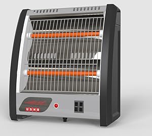 Usha 2 Rod 800 Watt Quartz Heater with Low Power Consumption and Tip Over Protection (4302N, Grey)