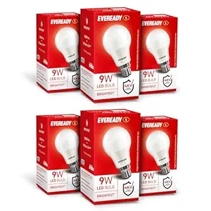 Eveready 9W Led Light Bulb| Cool Day Light (6500K) | Pack Of 6 |Energy Efficient| 4Kv Surge Protection |100 Lumens Per Watt - B22D